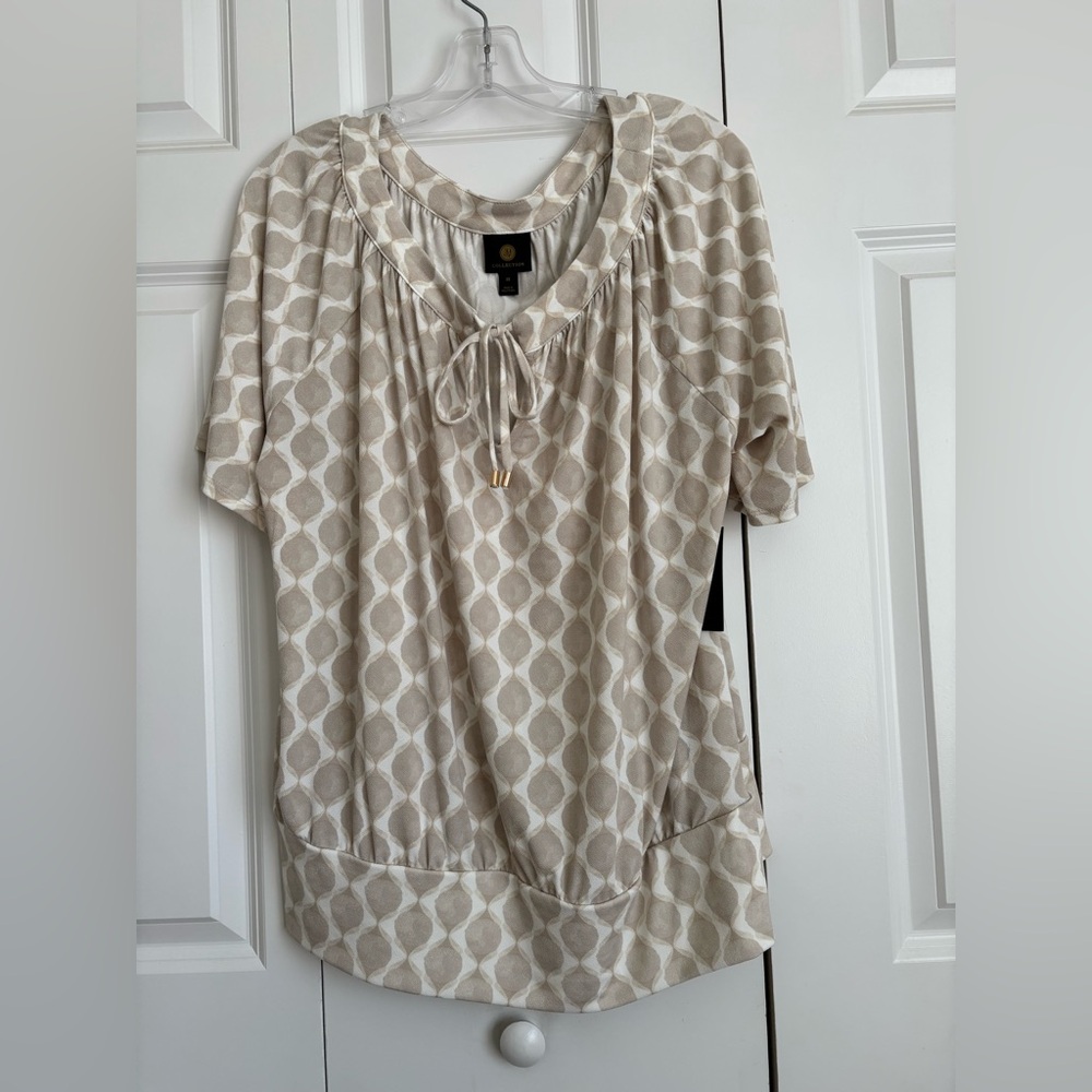 JM Collection Beige Geometric Women's Blouse